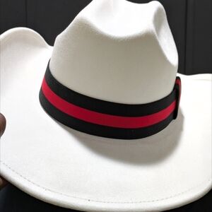 Ivory Unisex Cowboy Western Hat with Black and Red Band